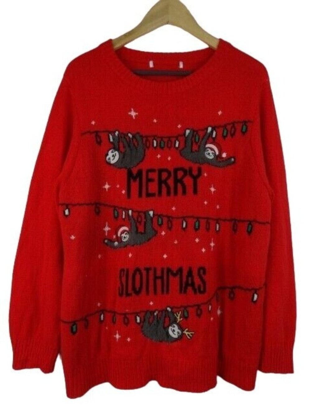 Merry Slothmas Christmas Sweater Size XL Red Sloth Ugly Christmas Sweater Top